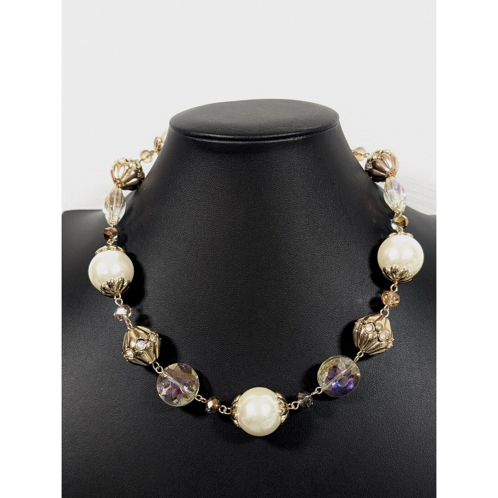 Charter Club Faux Pearl AB Crystal Rhinestone Chunky Statement Necklace 20"ā